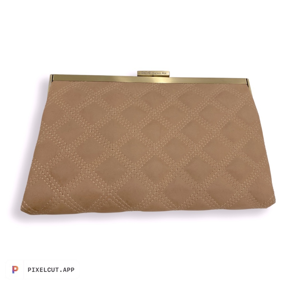 Good condition Rachel Roy quilted tan clutch